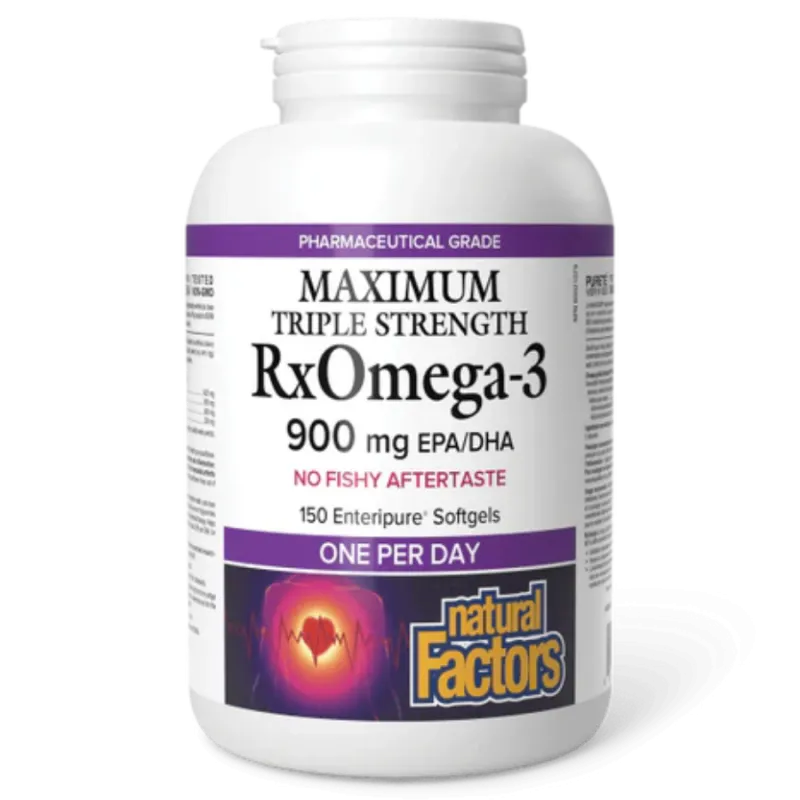 Natural Factors RxOmega-3 Maximum Triple Strength 900 mg, 150 Enteripure Softgels | Unbeatable Prices, Daily Deals | VITASHOP