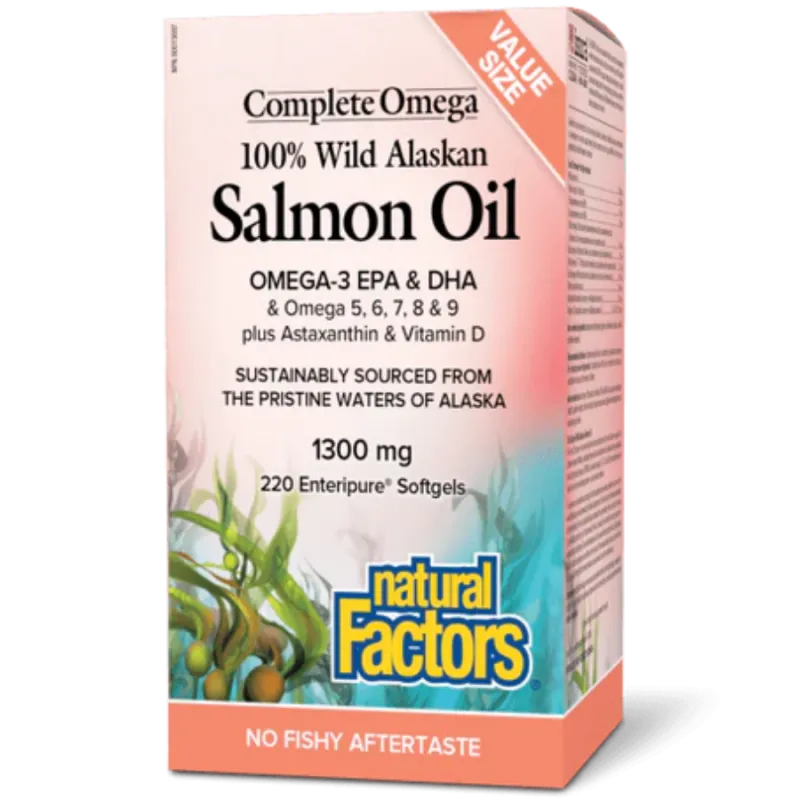 OmegaFactors Complete Omega 100% Wild Alaskan Salmon Oil 1300 mg, 220 Enteripure Softgels | Safest & Easiest Shopping Vitamins O