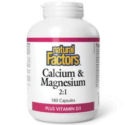 Natural Factors 내추럴 팩터스 칼슘 및 마그네슘 2:1 플러스 비타민 D3, 180 캡슐 | 매일 업데이트되는 특가 상품 | VITASHOP