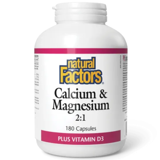 Natural Factors 내추럴 팩터스 칼슘 및 마그네슘 2:1 플러스 비타민 D3, 180 캡슐 | 매일 업데이트되는 특가 상품 | VITASHOP