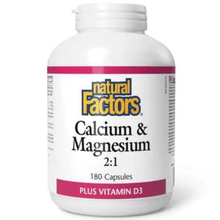 Natural Factors 내추럴 팩터스 칼슘 및 마그네슘 2:1 플러스 비타민 D3, 180 캡슐 | 매일 업데이트되는 특가 상품 | VITASHOP
