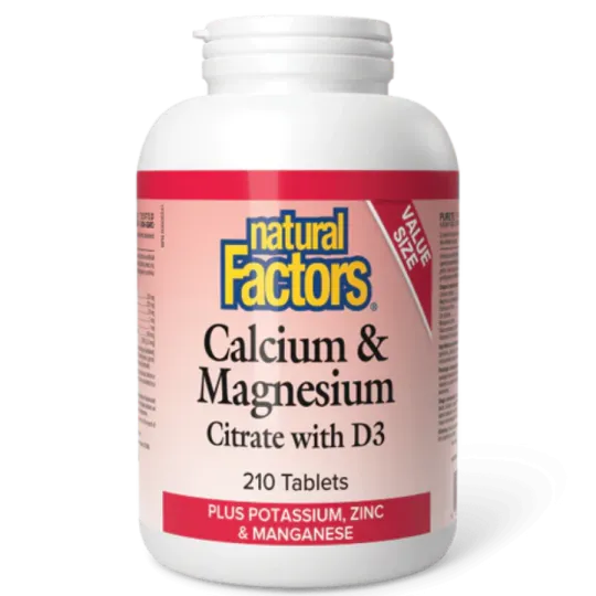 Natural Factors 내추럴 팩터스 D3 플러스 칼륨, 아연 및 망간 함유 칼슘 및 마그네슘 구연산염, 210정 | 매일 업데이트되는 특가 상품 | VITASHOP