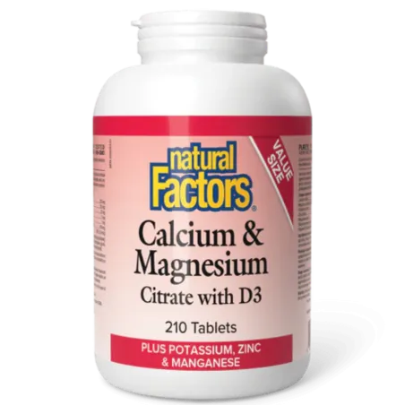 Natural Factors Calcium & Magnesium Citrate with D3 Plus Potassium, Zinc & Manganese, 210 Tablets | Unbeatable Prices, Daily Dea