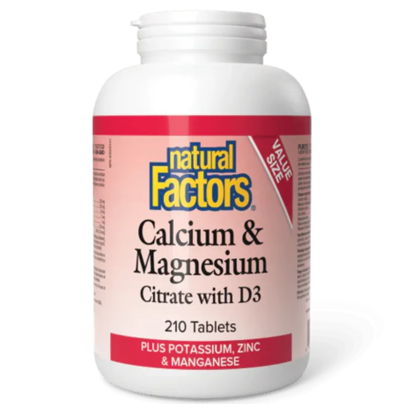 Natural Factors 내추럴 팩터스 D3 플러스 칼륨, 아연 및 망간 함유 칼슘 및 마그네슘 구연산염, 210정 | 매일 업데이트되는 특가 상품 | VITASHOP