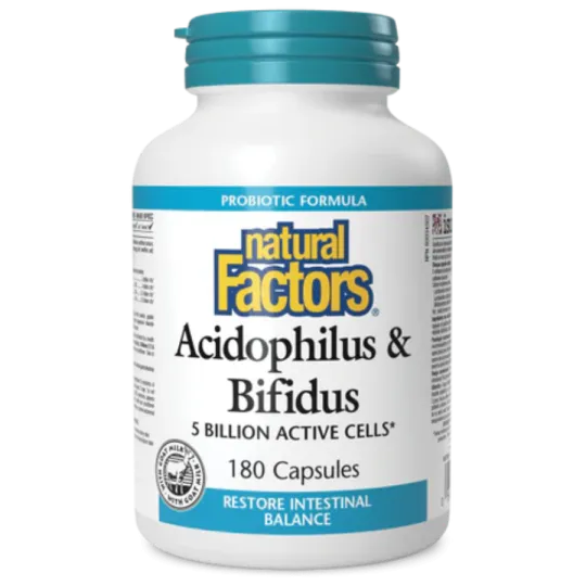 Natural Factors 내추럴 팩터스 Acidophilus & Bifidus 50억 활성 세포, 180 캡슐 | 매일 업데이트되는 특가 상품 | VITASHOP