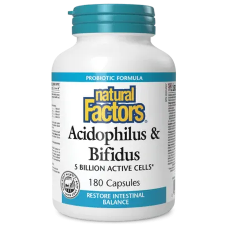 Natural Factors 내추럴 팩터스 Acidophilus & Bifidus 50억 활성 세포, 180 캡슐 | 매일 업데이트되는 특가 상품 | VITASHOP