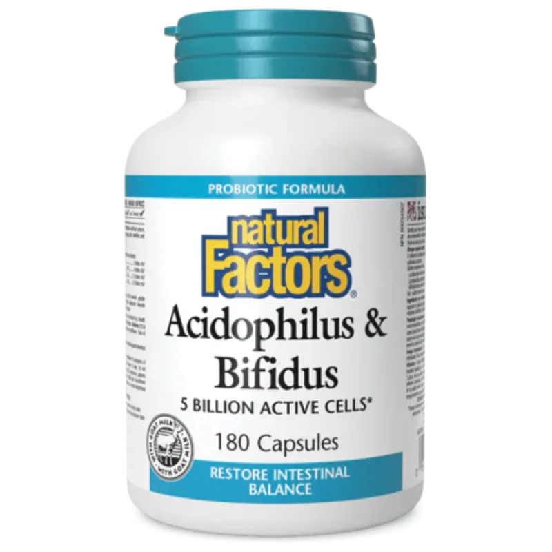 Natural Factors 내추럴 팩터스 Acidophilus & Bifidus 50억 활성 세포, 180 캡슐 | 매일 업데이트되는 특가 상품 | VITASHOP