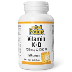 Natural Factors Vitamin K+D 120 mcg / 1000 IU, 120 Softgels | Unbeatable Prices, Daily Deals | VITASHOP