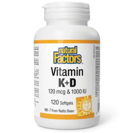 Vitamin K+D 120 mcg / 1000 IU, 120 Softgels | Safest & Easiest Shopping Vitamins Online | VITASHOP