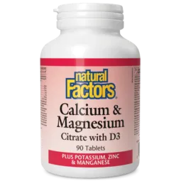 Natural Factors 내추럴 팩터스 D3 플러스 칼륨, 아연 및 망간 함유 칼슘 및 마그네슘 구연산염, 90정 | 매일 업데이트되는 특가 상품 | VITASHOP