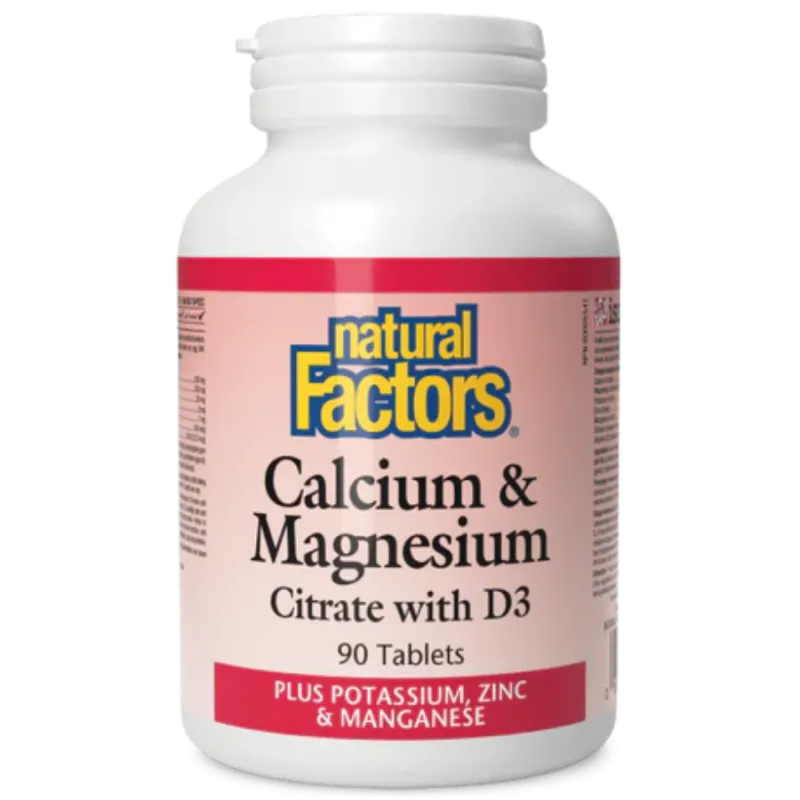 Natural Factors 내추럴 팩터스 D3 플러스 칼륨, 아연 및 망간 함유 칼슘 및 마그네슘 구연산염, 90정 | 매일 업데이트되는 특가 상품 | VITASHOP