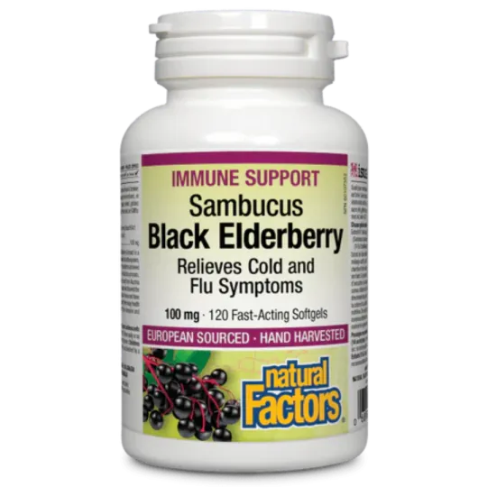 Natural Factors 내추럴 팩터스 블랙 엘더베리 표준화 추출물 100 mg, 120 소프트젤 | 매일 업데이트되는 특가 상품 | VITASHOP