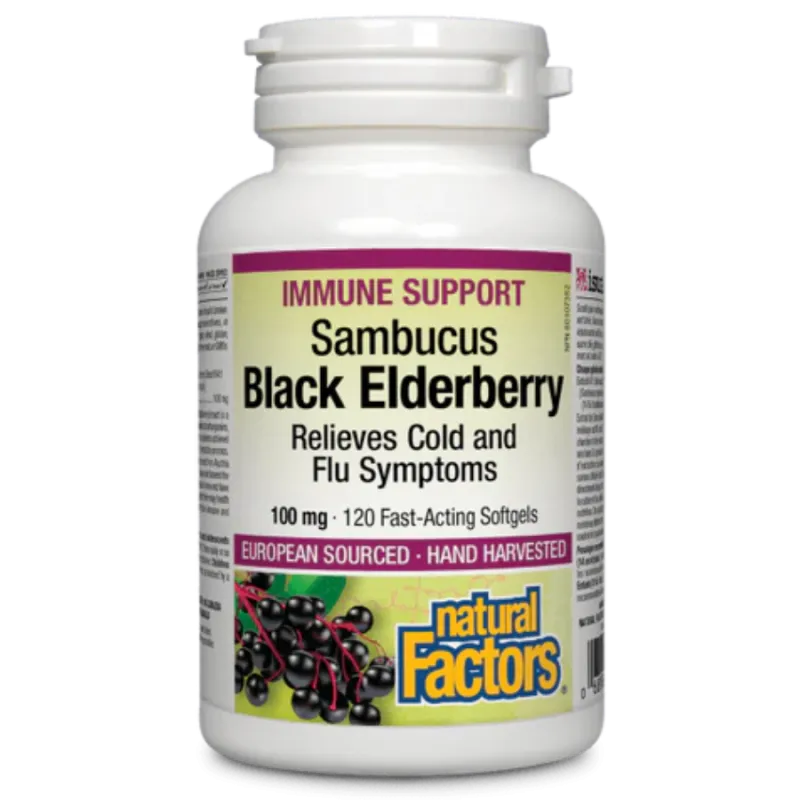 Natural Factors 내추럴 팩터스 블랙 엘더베리 표준화 추출물 100 mg, 120 소프트젤 | 매일 업데이트되는 특가 상품 | VITASHOP