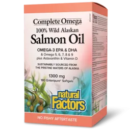 Natural Factors 내추럴 팩터스 OmegaFactors Complete Omega 100% 야생 알래스카 연어 오일 1300 mg, 180 Enteripure Softgels | 매일 업데이트되는 특가 상품 | VITA