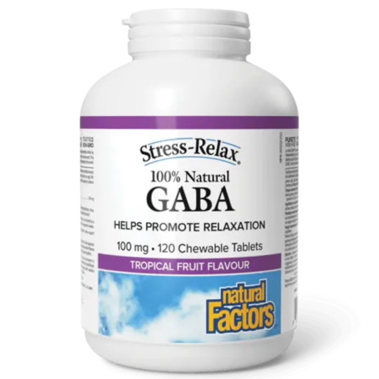 Natural Factors Stress-Relax 100% Natural GABA, Tropical Fruit Flavour, 120 Chewable Tablets | Unbeatable Prices, Daily Deals |