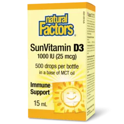 Natural Factors SunVitamin D3 Drops 1000 IU, 15 mL | Unbeatable Prices, Daily Deals | VITASHOP