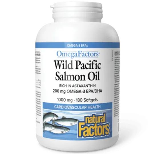 Natural Factors 내추럴 팩터스 OmegaFactors 와일드 퍼시픽 연어 오일 1000 mg, 180 소프트젤 | 매일 업데이트되는 특가 상품 | VITASHOP