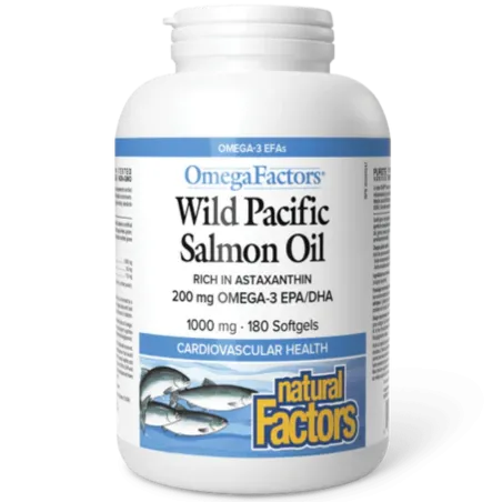 Natural Factors 내추럴 팩터스 OmegaFactors 와일드 퍼시픽 연어 오일 1000 mg, 180 소프트젤 | 매일 업데이트되는 특가 상품 | VITASHOP
