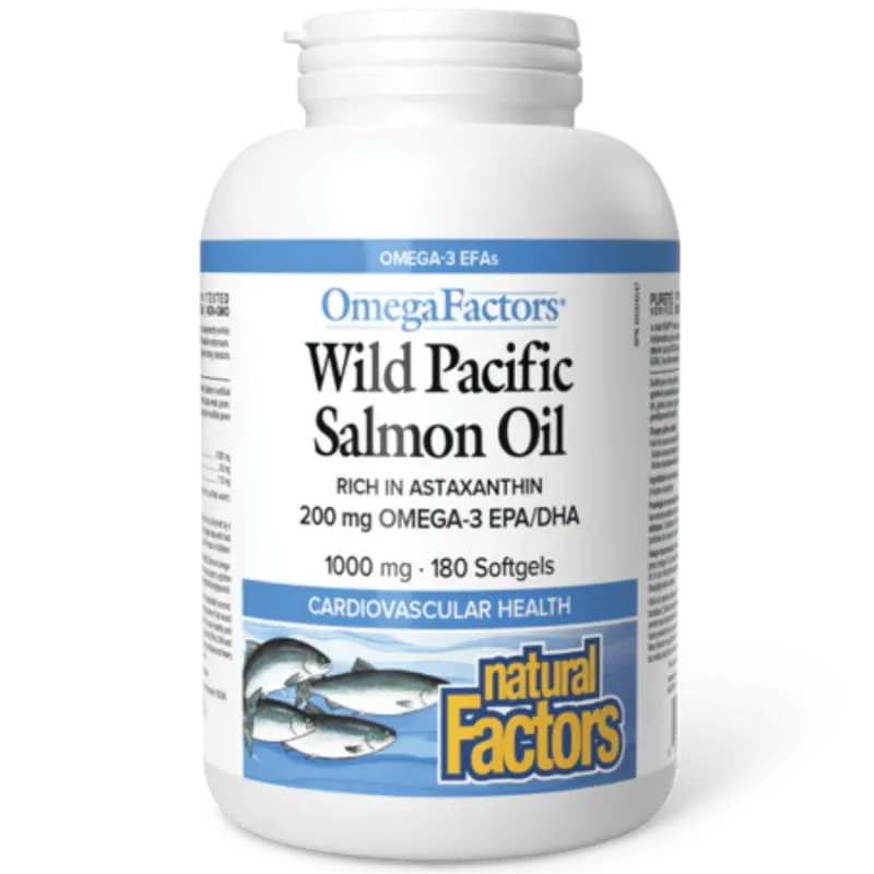 Natural Factors 내추럴 팩터스 OmegaFactors 와일드 퍼시픽 연어 오일 1000 mg, 180 소프트젤 | 매일 업데이트되는 특가 상품 | VITASHOP