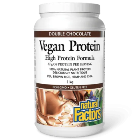 Natural Factors 내추럴 팩터스 비건 프로틴 하이 프로틴 포뮬러 더블 초콜릿 맛, 1kg | 매일 업데이트되는 특가 상품 | VITASHOP