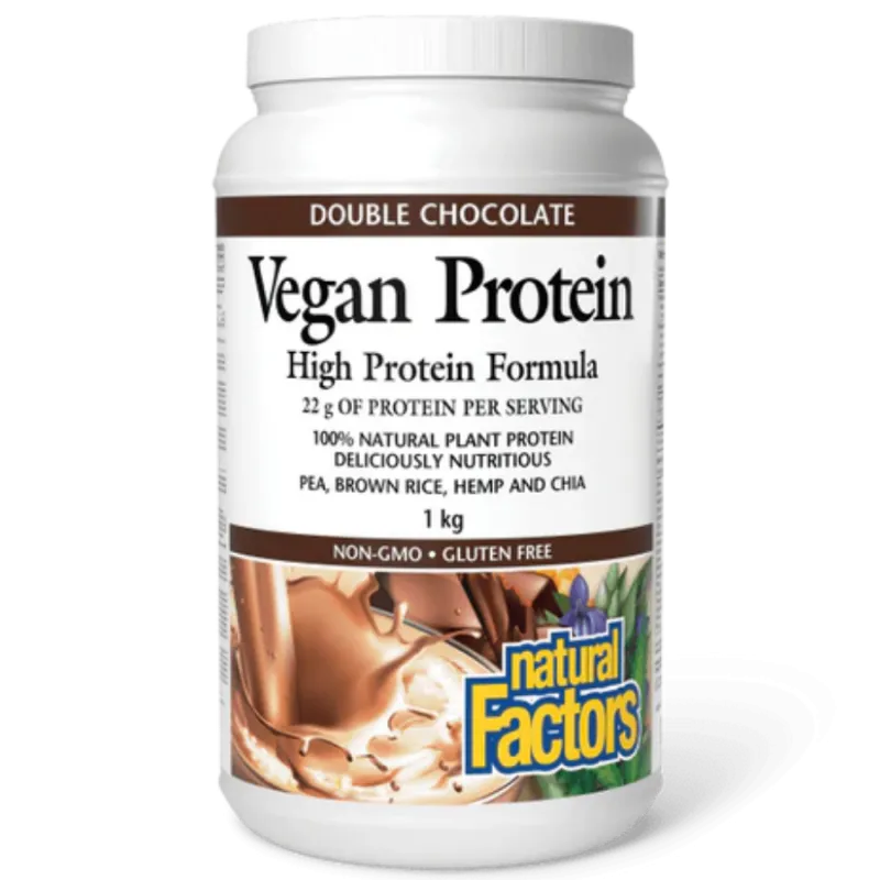 Natural Factors 내추럴 팩터스 비건 프로틴 하이 프로틴 포뮬러 더블 초콜릿 맛, 1kg | 매일 업데이트되는 특가 상품 | VITASHOP