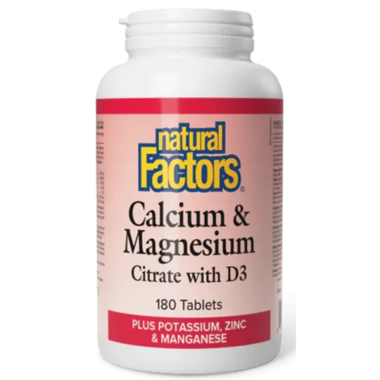 Natural Factors Calcium & Magnesium Citrate with D3 Plus Potassium, Zinc & Manganese, 180 Tablets | Unbeatable Prices, Daily Dea