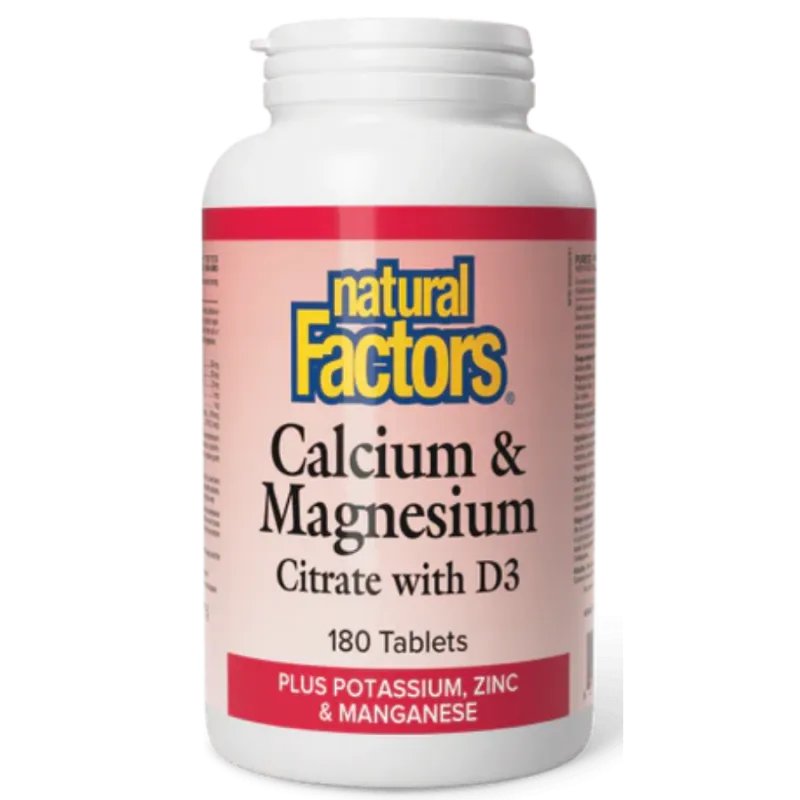 Natural Factors Calcium & Magnesium Citrate with D3 Plus Potassium, Zinc & Manganese, 180 Tablets | Unbeatable Prices, Daily Dea