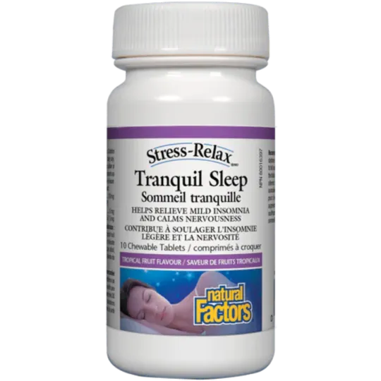 Natural Factors Tranquil Sleep, Tropical Fruit, Stress-Relax 10 Chewable Tablets | Unbeatable Prices, Daily Deals | VITASHOP