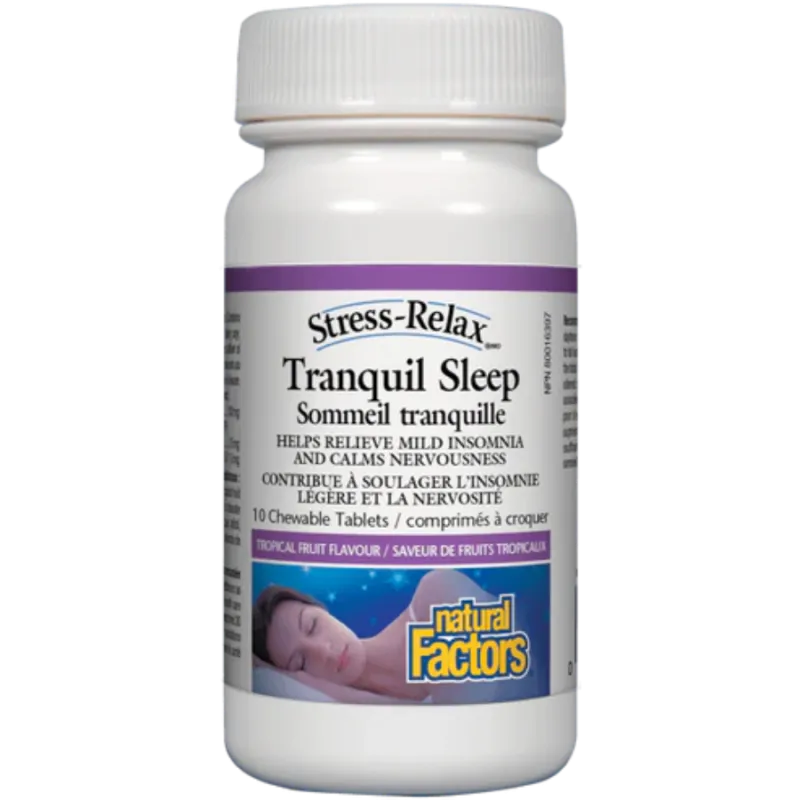 Natural Factors Tranquil Sleep, Tropical Fruit, Stress-Relax 10 Chewable Tablets | Unbeatable Prices, Daily Deals | VITASHOP