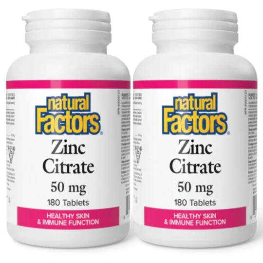 Natural Factors [2 for Deal] Zinc Citrate 50 mg, 180 Tablets | Unbeatable Prices, Daily Deals | VITASHOP