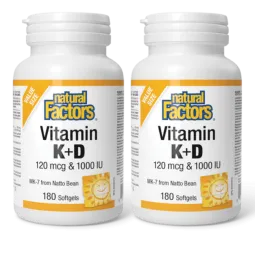 Natural Factors [2 FOR DEAL] Vitamin K+D 120 mcg / 1000 IU, 180 Softgels | 매일 업데이트되는 특가 상품 | VITASHOP