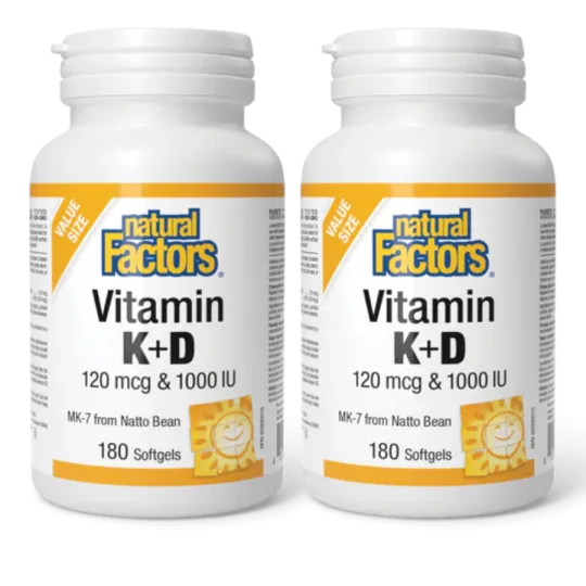 Natural Factors [2 FOR DEAL] Vitamin K+D 120 mcg / 1000 IU, 180 Softgels | 매일 업데이트되는 특가 상품 | VITASHOP
