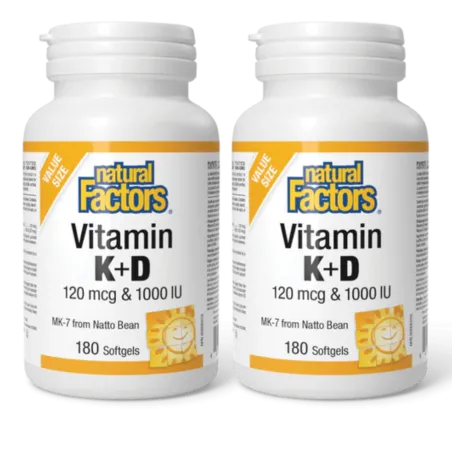 Natural Factors [2 FOR DEAL] Vitamin K+D 120 mcg / 1000 IU, 180 Softgels | 매일 업데이트되는 특가 상품 | VITASHOP