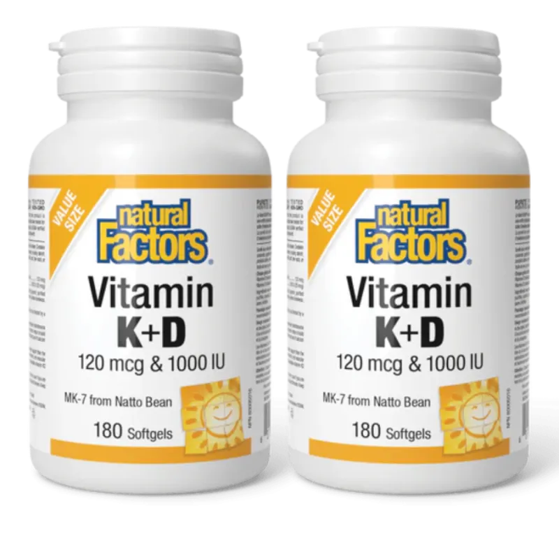 Natural Factors [2 FOR DEAL] Vitamin K+D 120 mcg / 1000 IU, 180 Softgels | 매일 업데이트되는 특가 상품 | VITASHOP