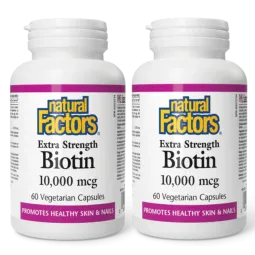 Natural Factors [2 for Deal] 내추럴 팩터스 비오틴 10000mcg 엑스트라 스트렝스, 식물성 캡슐 60정 | 매일 업데이트되는 특가 상품 | VITASHOP