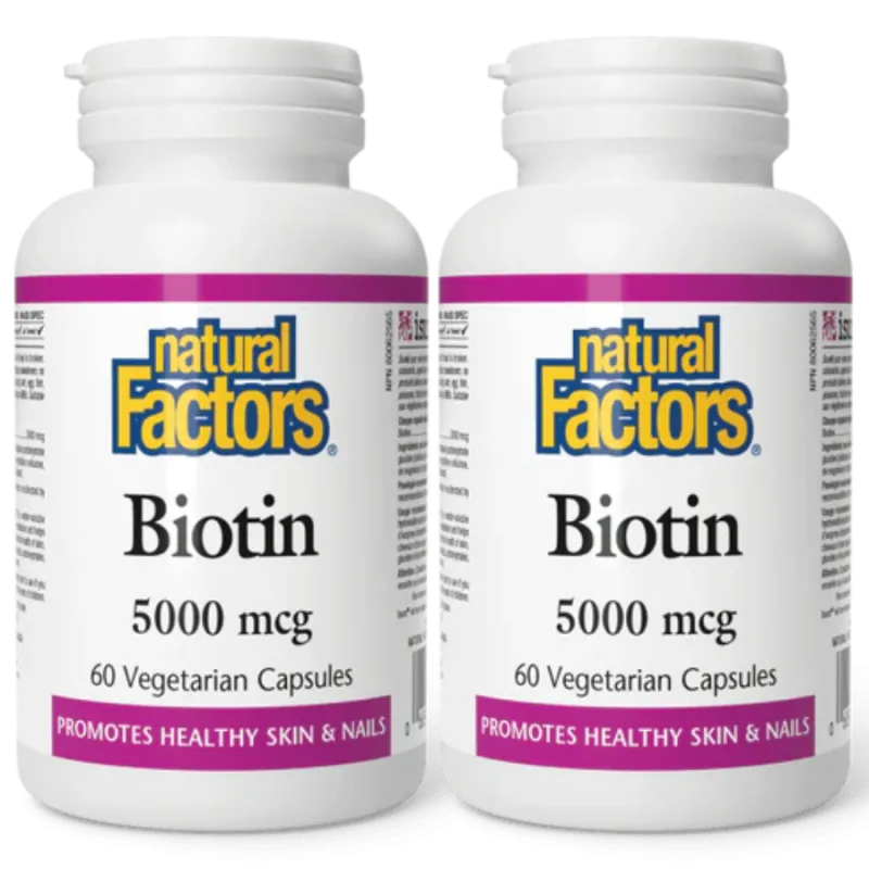 Natural Factors [2 for Deal] 내추럴 팩터스 비오틴 5000mcg, 식물성 캡슐 60정 | 매일 업데이트되는 특가 상품 | VITASHOP