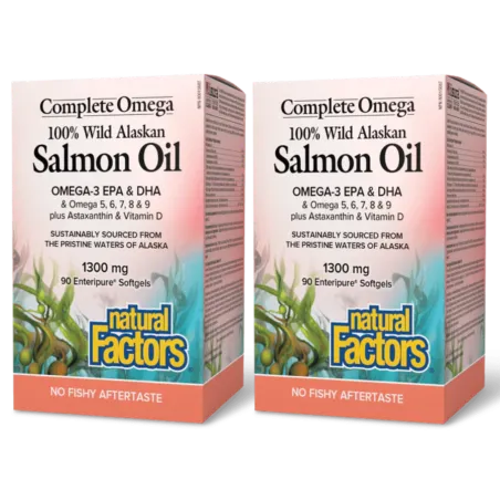 Natural Factors [2 for Deal] 내추럴 팩터스 OmegaFactors Complete Omega 100% 야생 알래스카 연어 오일 1300 mg, 90 Enteripure 소프트젤 | 매일 업데이트되는 특가 상