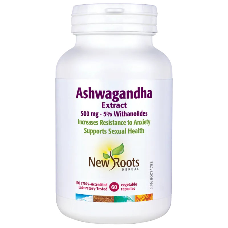 New Roots 뉴 루츠 Ashwagandha 추출물 500 mg 5% Withanolides 60 캡슐 | 매일 업데이트되는 특가 상품 | VITASHOP
