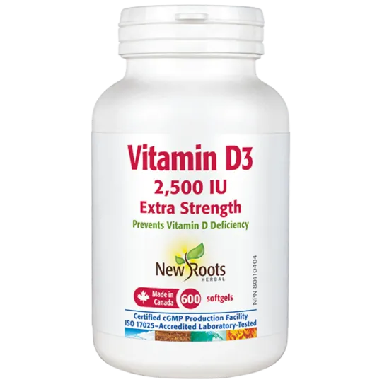 New Roots 뉴 루츠 비타민 D3 2,500 IU 엑스트라 스트렝스 600 소프트젤 | 매일 업데이트되는 특가 상품 | VITASHOP