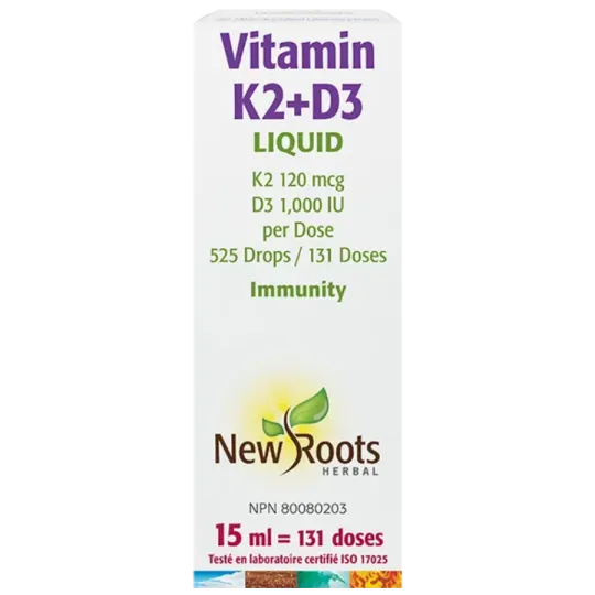 New Roots Vitamin K2+D3 Liquid 525 Drops 131 Doses 15 ml | 每天不同折扣, 全网最低价格 | 种类齐全的保健品店铺 VITASHOP, 只有你想不到, 没有你买不到 !