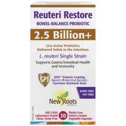 New Roots Reuteri Restore Bowel-Balance Probiotic 2.5 Billion+ 30 Vegetable Capsules | Prix imbattables, Bonnes Affaires du jour