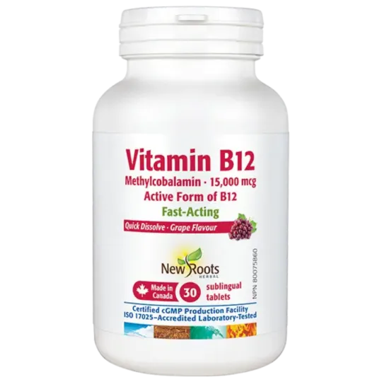 New Roots Vitamin B12 Methylcobalamin 15,000 mcg 30 sublingual Tablets | Unbeatable Prices, Daily Deals | VITASHOP