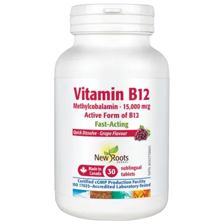 New Roots Vitamin B12 Methylcobalamin 15,000 mcg 30 sublingual Tablets | Unbeatable Prices, Daily Deals | VITASHOP