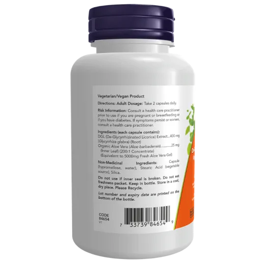NOW Foods DGL with Aloe Vera, 100 Veg Capsules (EXP DATE : Aug 1 2024) | Unbeatable Prices, Daily Deals | VITASHOP