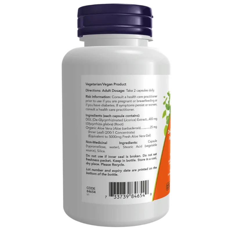 NOW Foods DGL with Aloe Vera, 100 Veg Capsules (EXP DATE : Aug 1 2024) | Unbeatable Prices, Daily Deals | VITASHOP