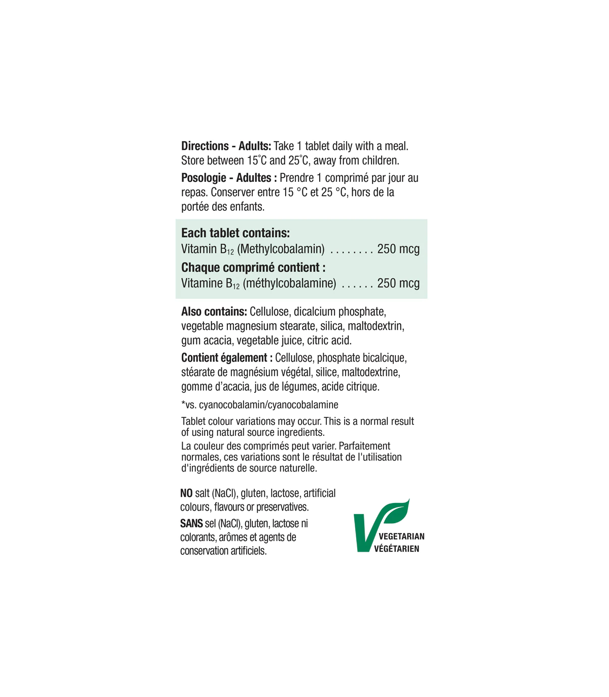 Vitamin B12 (Methylcobalamin) 250 mcg 100 Tablets | Safest & Easiest Shopping Vitamins Online | VITASHOP