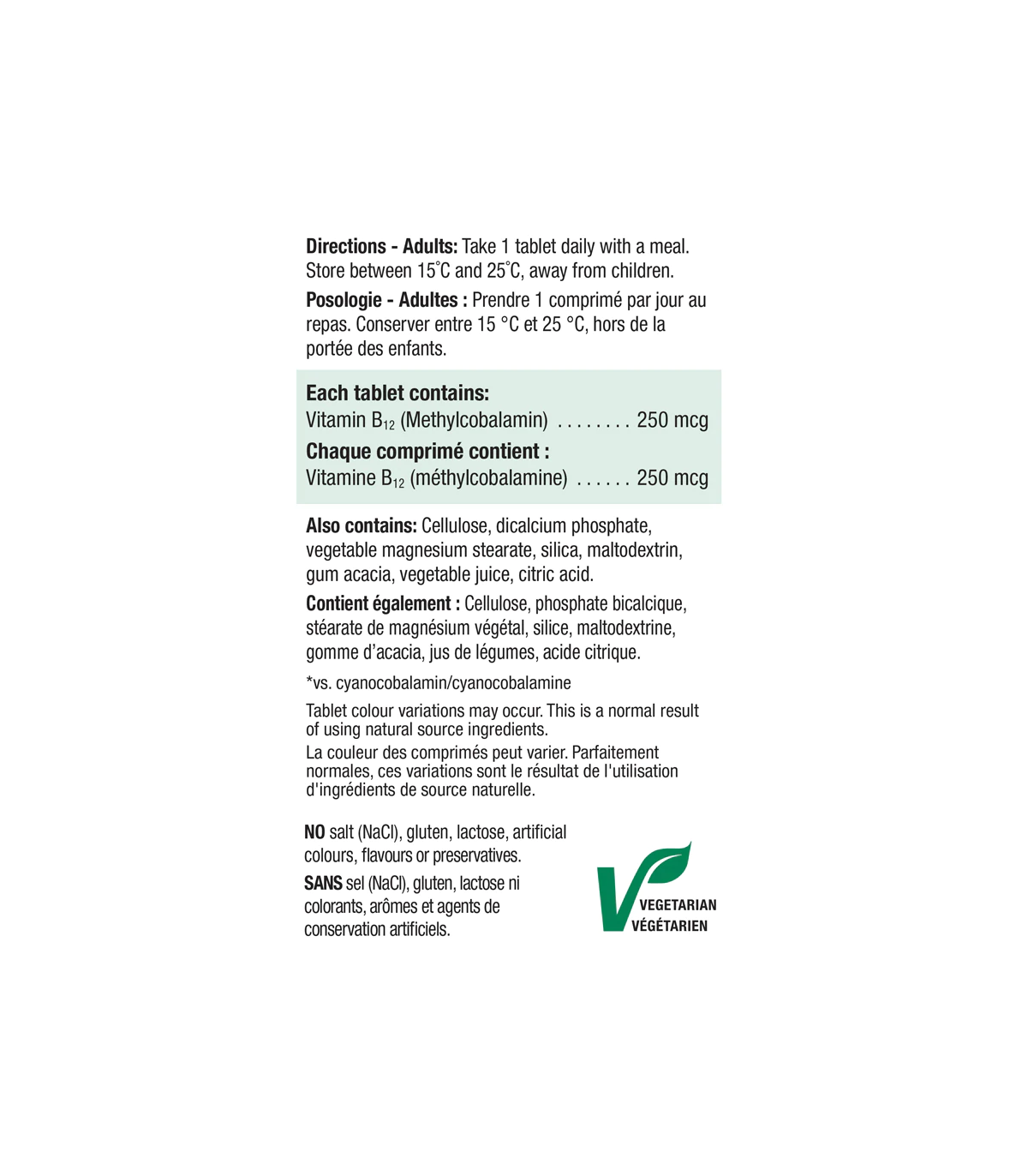 Vitamin B12 (Methylcobalamin) 250 mcg 100 Tablets | Safest & Easiest Shopping Vitamins Online | VITASHOP