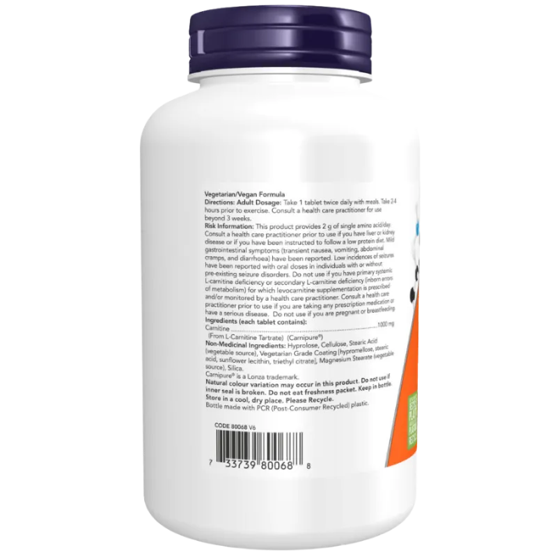 L-Carnitine 1000 mg, 100 Comprimés | Safest & Easiest Shopping Vitamins Online | VITASHOP