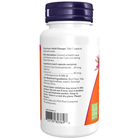 NOW Foods Vitamin D3 & K2, 120 Veg Capsules | 每天不同折扣, 全网最低价格 | 种类齐全的保健品店铺 VITASHOP, 只有你想不到, 没有你买不到 !