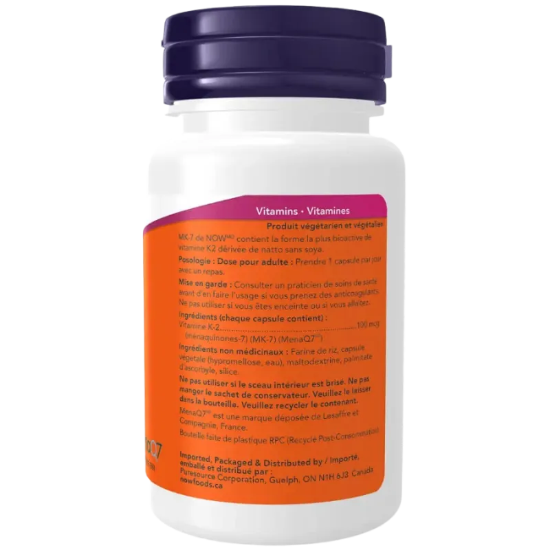 NOW Foods MK-7 Vitamin K-2 100 mcg, 60 Capsules | 每天不同折扣, 全网最低价格 | 种类齐全的保健品店铺 VITASHOP, 只有你想不到, 没有你买不到 !